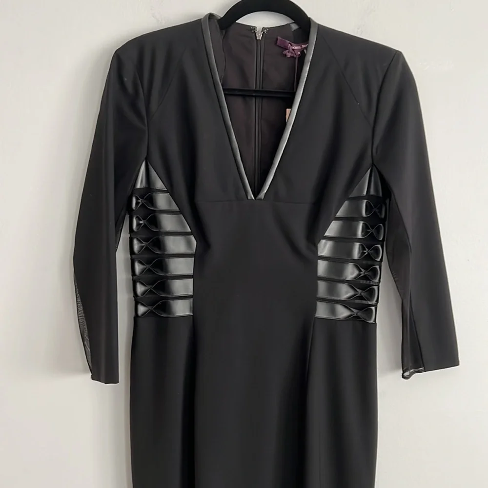 NEW VTG Rachel Roy Wool Leather Sexy Stretch Black Mini Sheath Zoe Dress 4 S 6 M - Picture 6 of 17